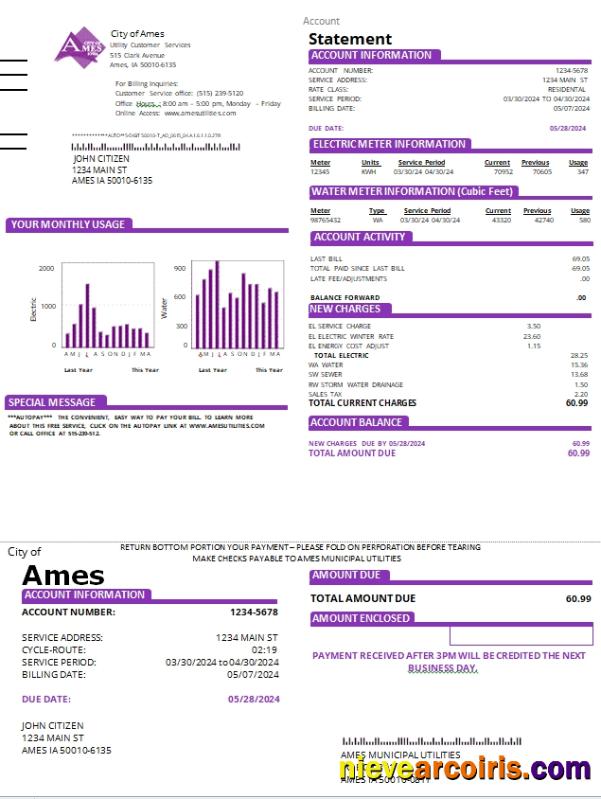 USA Iowa City of Ames utility bill
